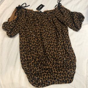 Express Sequin Leopard Open / Tie Shoulder Top